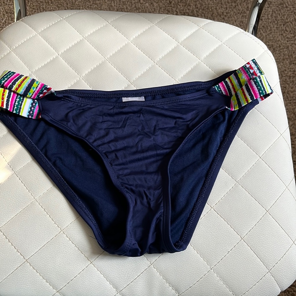 Target bikini bottom, Size: Small, Color: Dark Blue and strap are multiple color